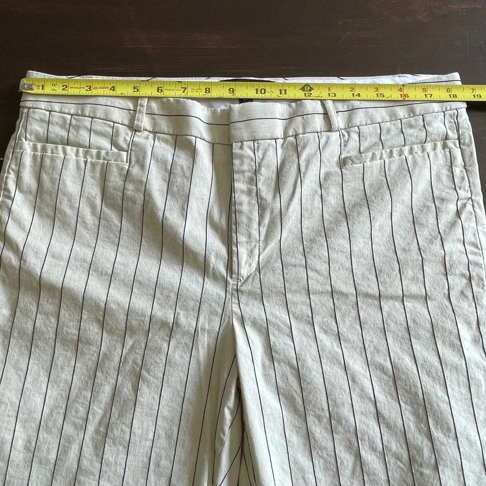 Banana Republic Sloan Pinstripe Pants Womens 14 Beige Black Linen Blend Slim Leg